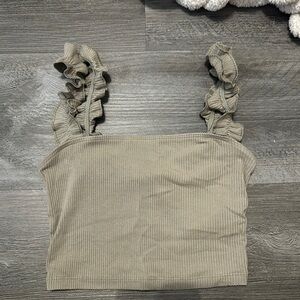 Sunday Best Tan Ruffled Ribbed Tank Top